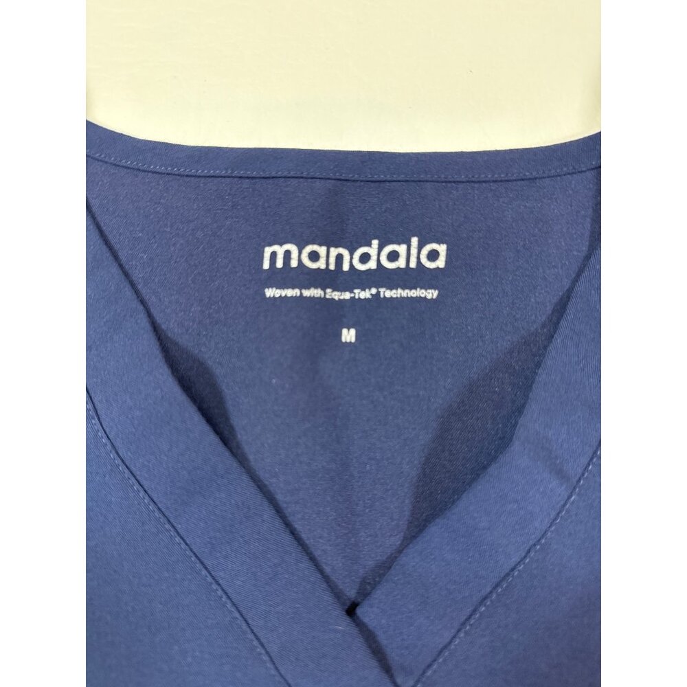 Mandala V-Neck Navy Blue Scrub Top Stretch Fabric Medium (KK282) - Picture 6 of 7